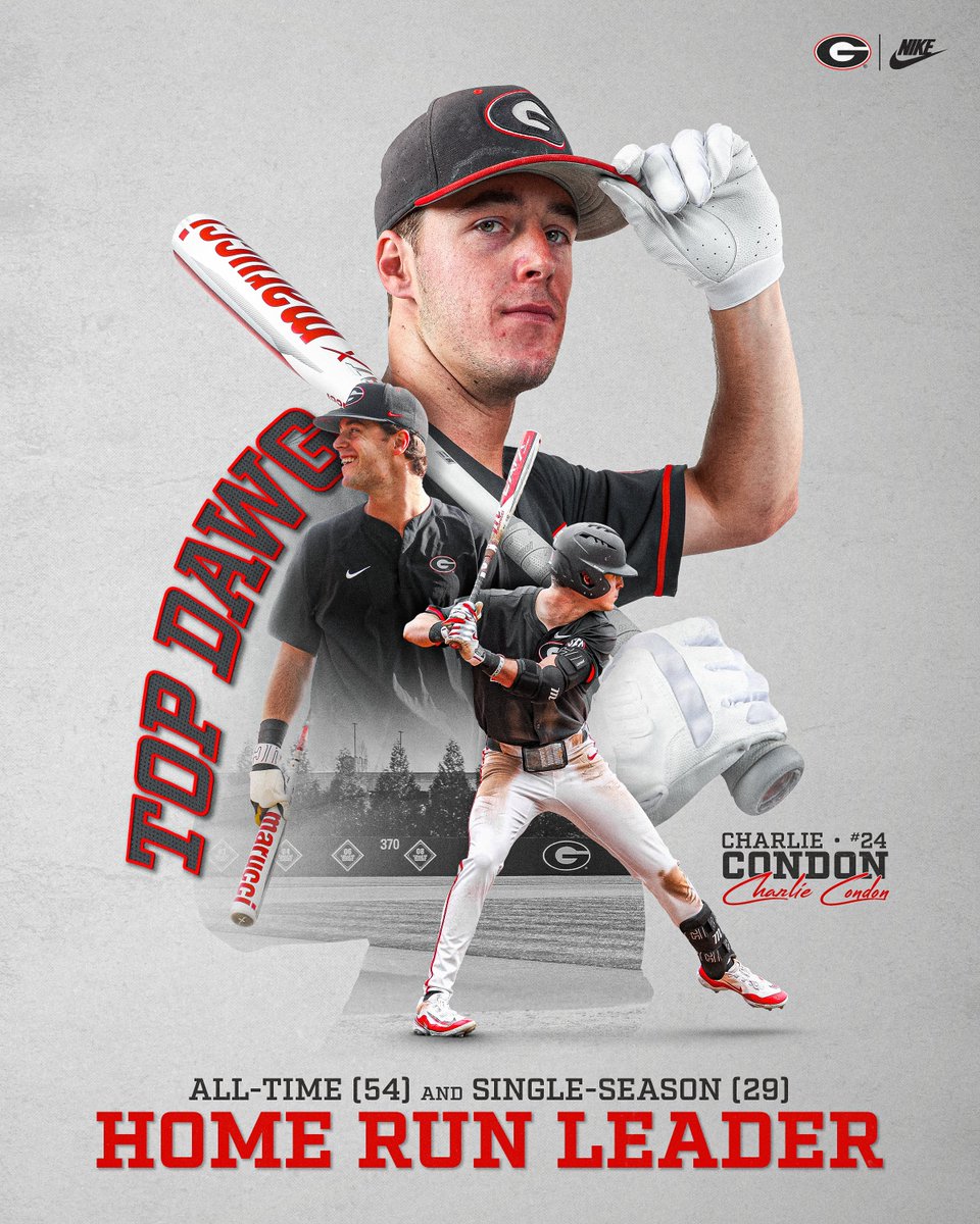 𝐓𝐰𝐨 𝐑𝐞𝐜𝐨𝐫𝐝𝐬. 𝐎𝐧𝐞 𝐒𝐰𝐢𝐧𝐠 In just two seasons, @CharlieCondon14 has slugged his way into the Georgia record books breaking the single season and career records with one swing. #GoDawgs