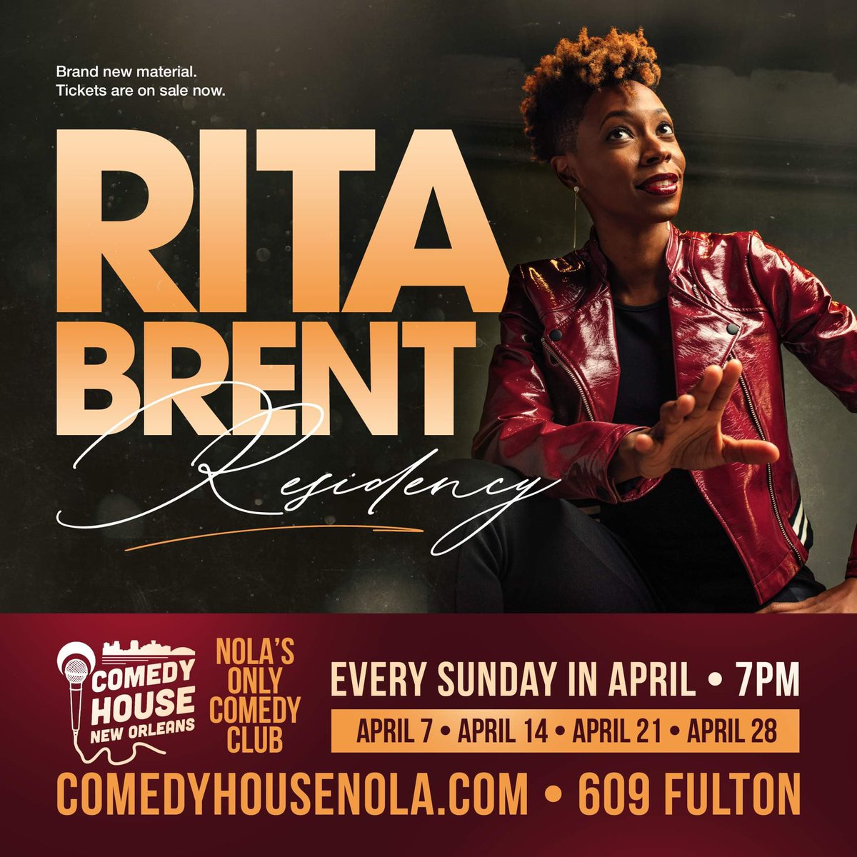 ONE SUNDAY LEFT! This Sunday, 4/28, is the LAST night of my New Orleans residency, AND it’s LIVE RECORDING time! Come be a part of my big night at Comedy House NOLA— 7pm. Seating is limited. Get tickets here: app.showslinger.com/ticket_payment… #retweet #roadtrip #neworleans #nola