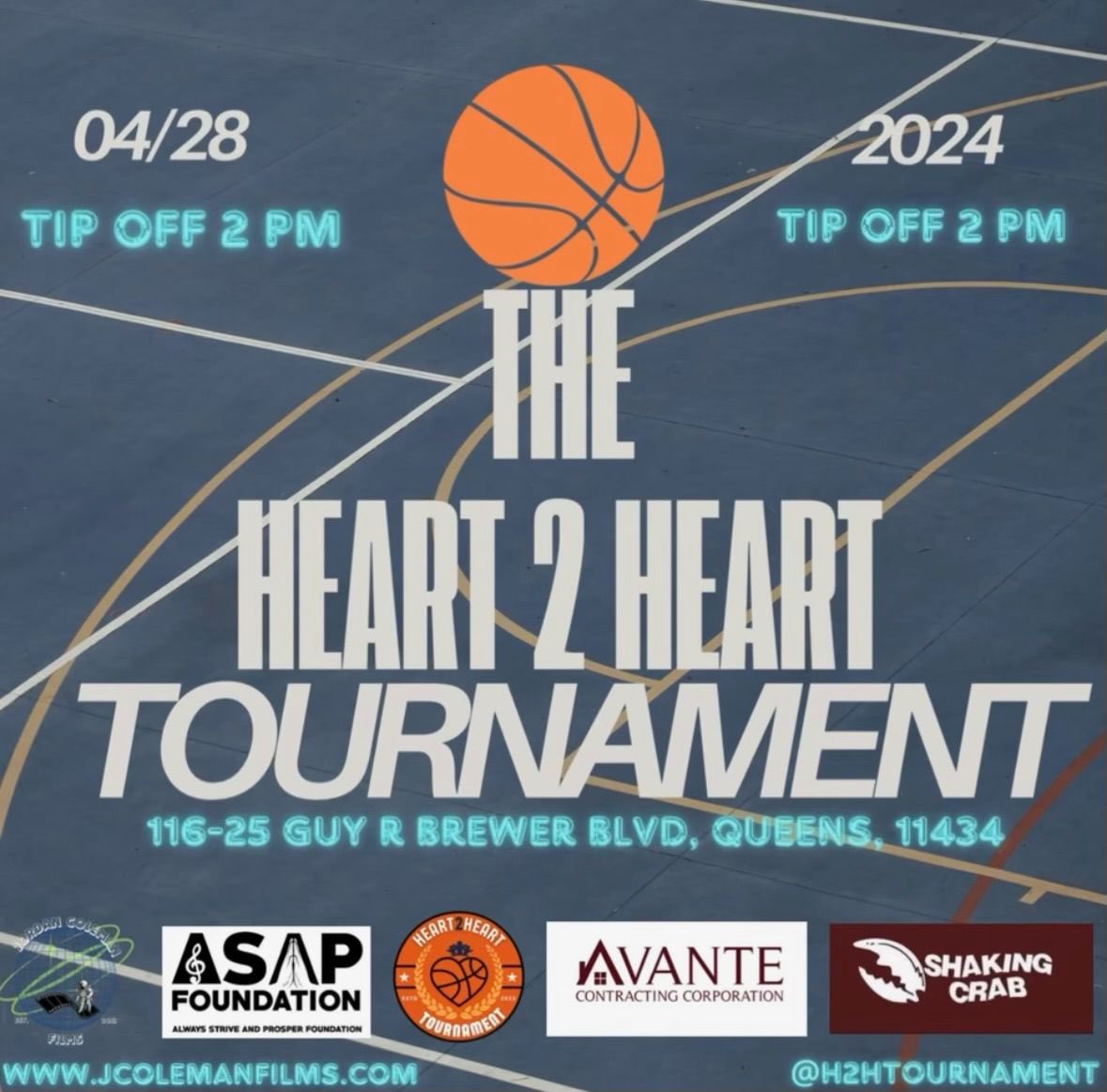 The Heart 2 Heart tournament is free for all to attend tomorrow, April 28th at 116-25 Guy R Brewer Boulevard, Queens. Tipoff is 2PM! Visit the website for more information!