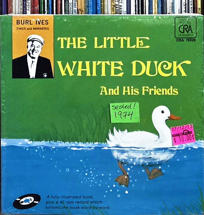 Recent acquisitions: Record 1: Burl Ives narrates and sings the story and song of 'The Little White Duck & his Friends'; book version by Barbara S. Hazen, pictures by Jack Myers. Previously released on Columbia in 1971, issued here on CRA in 1974. (# CRA 76029) #childrensrecords