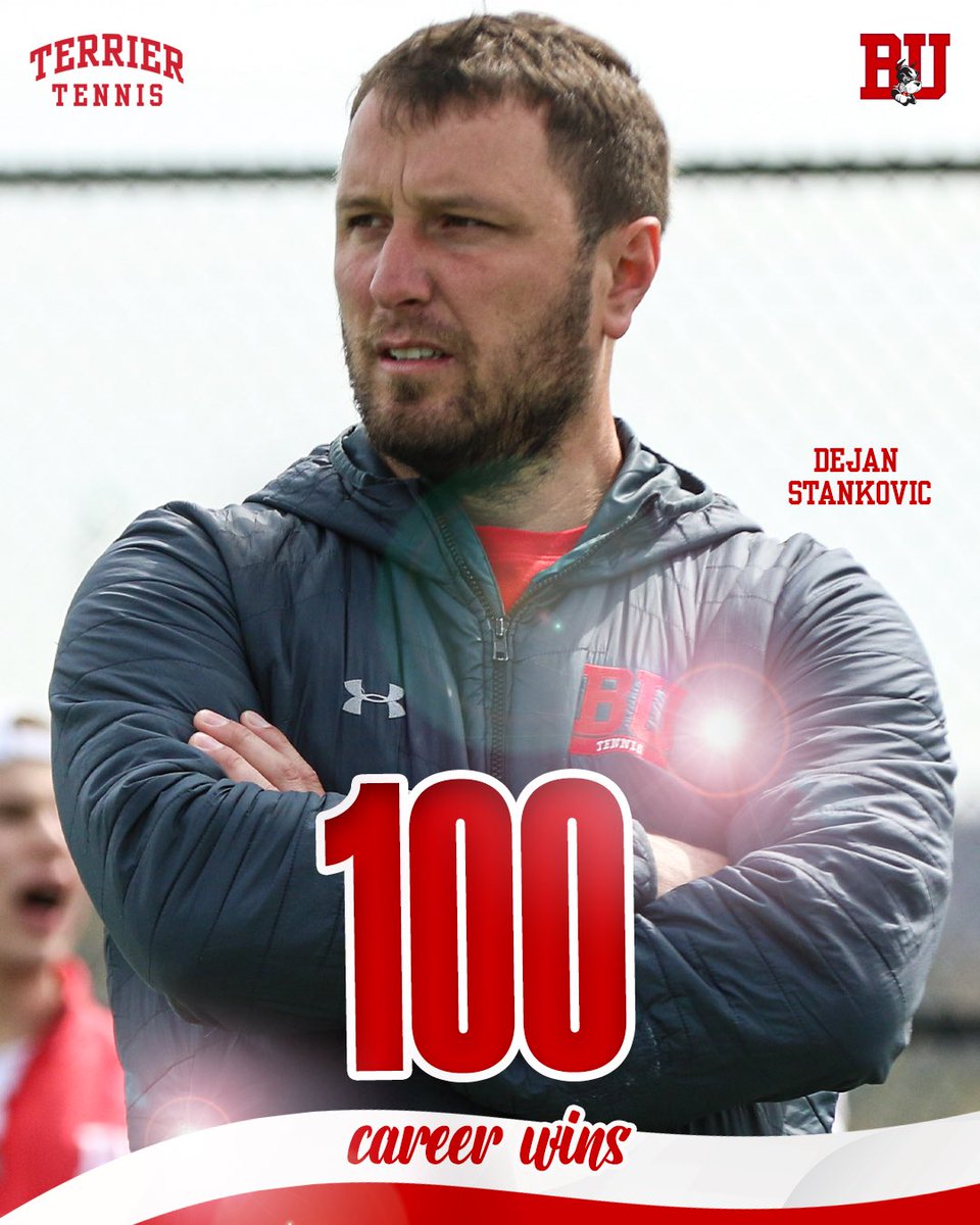 🙌 Coach Stankovic on reaching the 💯 win milestone today at Army‼️ Now let’s get to work on his next century of victories. #GoBU 🐾👊💪🎾