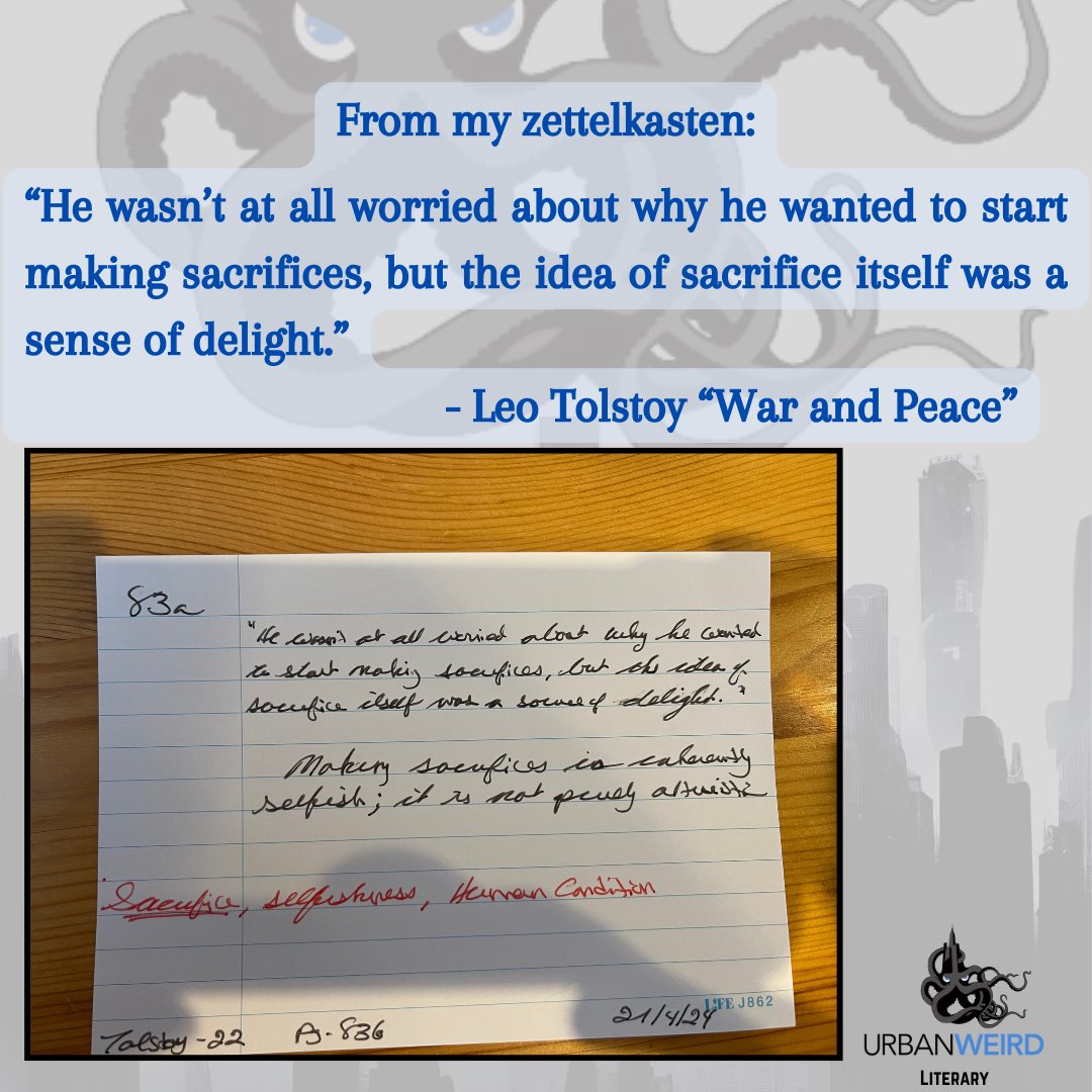 A card from my zettelkasten #litquotes #tolstoy #warandpeace #zettelkasten #literature #classics #sacrifice