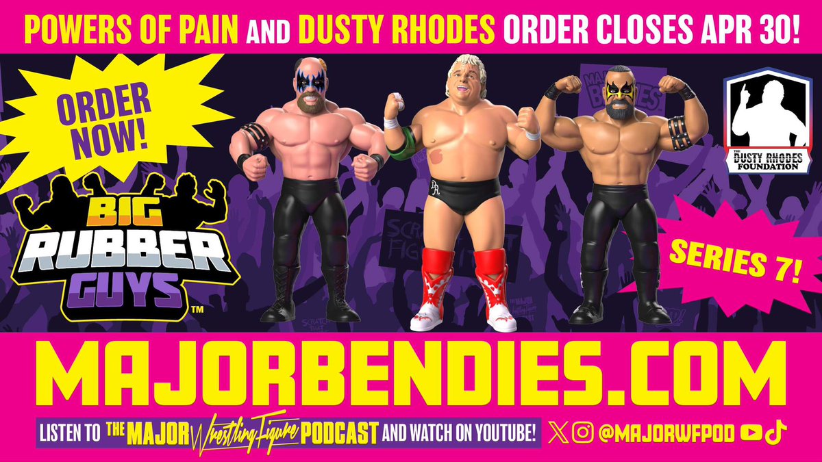 There’s only a few days left to get your orders in for the latest set of #BigRubberGuys!

Head to MajorBendies.com to pre-order Dusty Rhodes and the Powers of Pain before they’re gone!

#ScratchThatFigureItch
