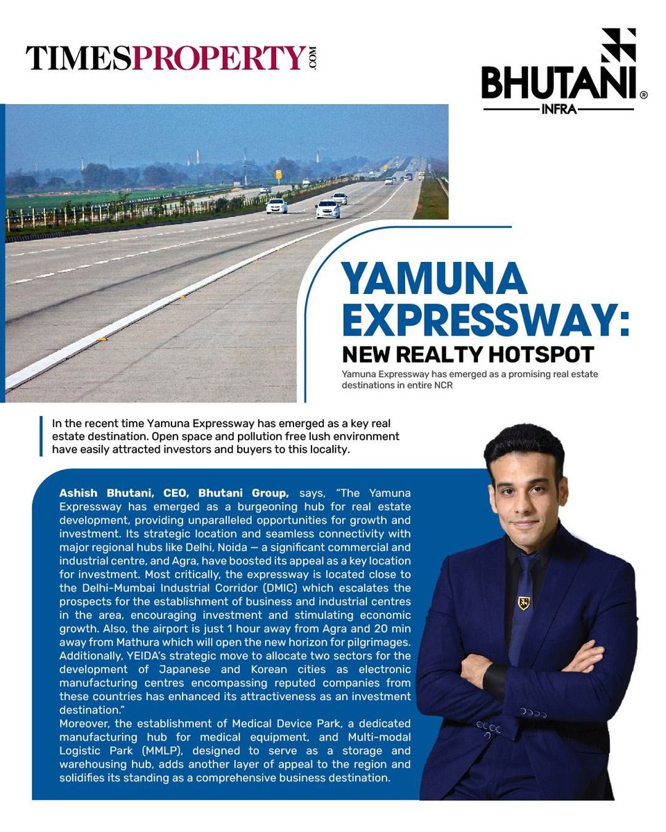 The Yamuna Expressway is rapidly transforming into a prime location for real estate investment.

#YamunaExpressway #RealEstateInvestment #DelhiNCR #BhutaniInfra #Bhutanigroup