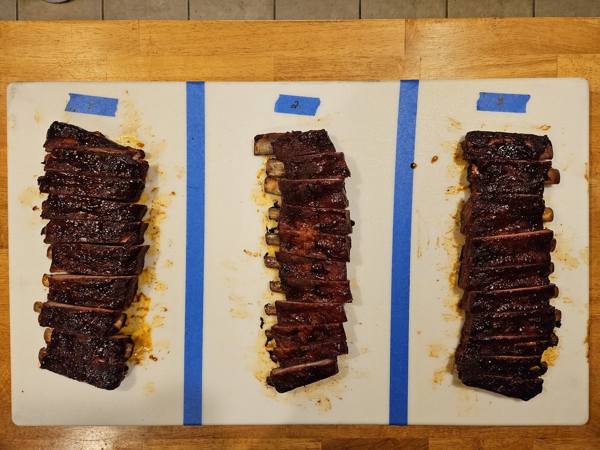 Rib taste testing. They weren't as dark as they appear in the pic. #2 was the winner. #bbq #bbqlife #ribs #spareribs