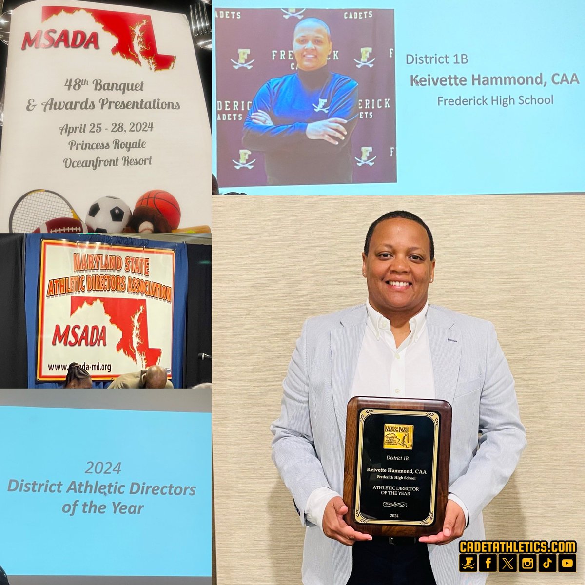 ⚡️Cadetathletics.com Breaking News 
🏆🚨HARDWARE ALERT🚨🏆

FHS’s Keivette Hammond was honored tonight at the MSADA annual banquet in Ocean City, Maryland, where she received her District 1B Athletic Director Of The Year Award. 

⚔️ | #BigFred | ⬛️🟨 | #ProtectTheParkway