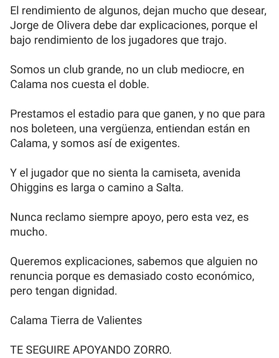 Somos un club grande, no un club mediocre, somos exigentes porque nos cuesta el doble. #Calama #Cobreloa