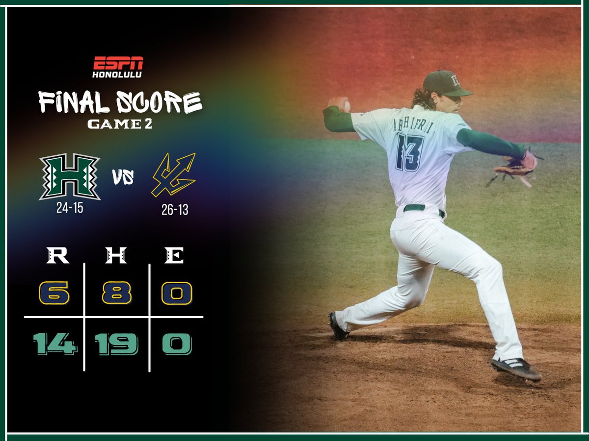 The Rainbow Warriors clinch a series win against UC San Diego!! The Bows racked up 14 runs on 19 hits to win Game 2.

#HawaiiBSB #GoBows #ESPNhonolulu