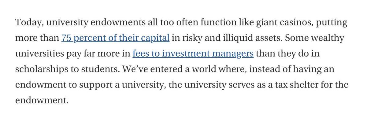 many ppl currently observing that unis are endowments with vestigial teaching ops. @furstfrancois had this banger back in 2020 where he called the uni 'a tax shelter for the endowment' (when @JohnsHopkins cut retirement rather than dip into endowment) chronicle.com/article/when-u…