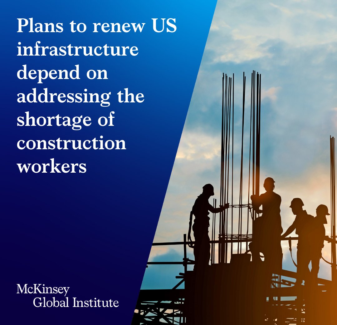 Automation isn’t the only force set to alter the #FutureofWork in the U.S. Significant federal investment in infrastructure could mean 12% growth in construction jobs as new projects break ground nationwide 👷🛠️  mck.co/USgenAI