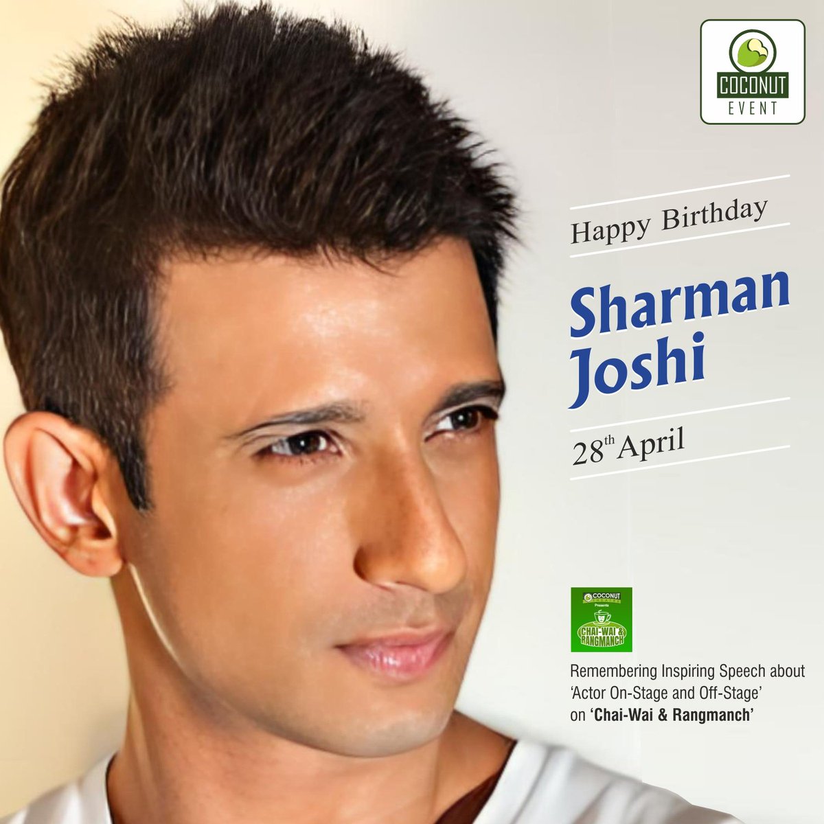 Wishing #SharmanJoshi a very #HappyBirthday from #CoconutEvent & #CoconutTheatre

Your acting skills & comical timing set a benchmark for new actors. 

May this year bring happiness & good health! 

#ChaiWaiAndRangmanch #RashminMajithia  #BirthdayWishes