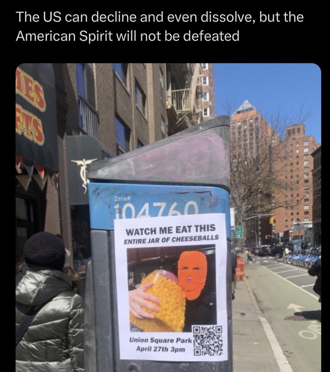 BREAKING: Man eats a full jar of cheeseballs in Union Square Park today. For the last 2 weeks, his posters promoting the challenge were spotted across the city. Today he made history. Cheeseballman427’s identity is unknown but he’s a local hero to many NYC patrons. We expect…