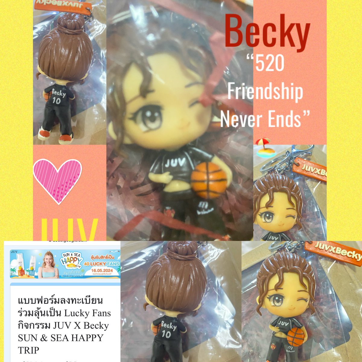 I'd like Mamee to go to the beach with Beck too.🥹🥹🥹🙆‍♀️🙆‍♀️🙆‍♀️
Aloha! Welcome fans to the campaign. JUV X Becky SUN & SEA HAPPY TRIP  comes with the concept “520 Friendship Never Ends” 🏖️
Invite everyone to have fun in the sun by the sea with Becky. Continuing the good friendship…