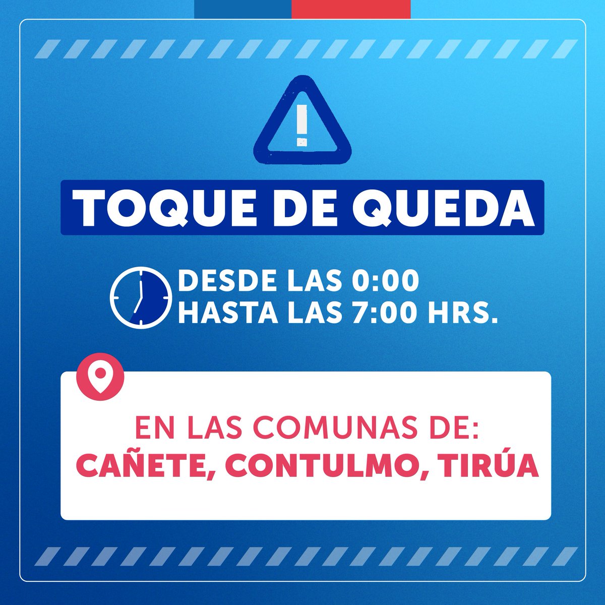 El Presidente @GabrielBoric ha instruido decretar toque de queda en las comunas de Cañete, Contulmo y Tirúa, de la Región del Biobío, entre las 00:00 y las 7:00 horas. 👉🏼 Además se reforzará en nuestra máxima capacidad la presencia policial y militar en la zona.