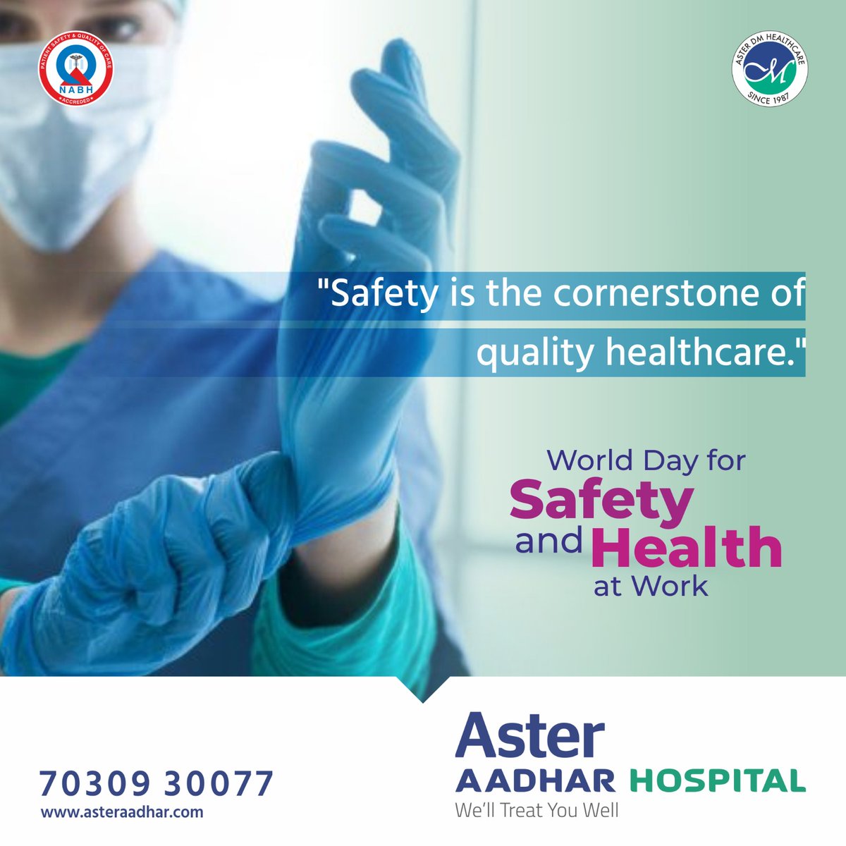 On this global day for safety and health, let's come together to prioritize well-being. Together, we can build a safer, healthier world for everyone.

#SafetyAndHealthDay #WorldSafetyHealthDay #SafeAndHealthyWorld #HealthAndSafetyFirst 
#AsterAadhar #AsterAadharhospitalKolhapur