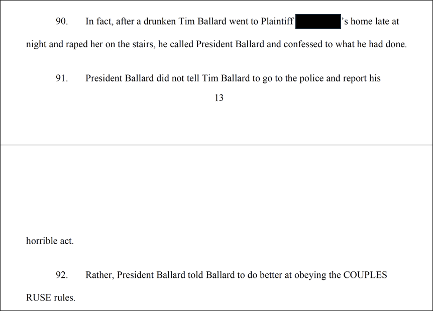 Wow. I just downloaded a motion posted yesterday that amendments a civil suit against Tim Ballard (and others) with explosive allegations against the late Russell Ballard including his knowledge of a sexual assault committed by Tim with the instruction to 'do better.'