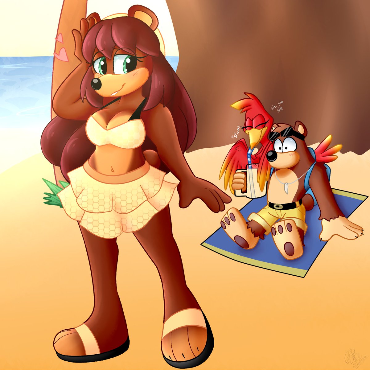 since its almost summer, here is an early pic of Maple at the beach ✨💖

#BanjoKazooie #rareware #BanjoandKazooie