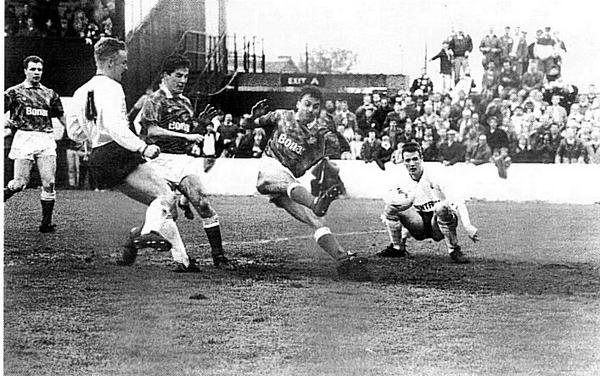 Steve Maskrey scores the goal that edges Saints towards the First Division title at Somerset Park on this day in 1990.