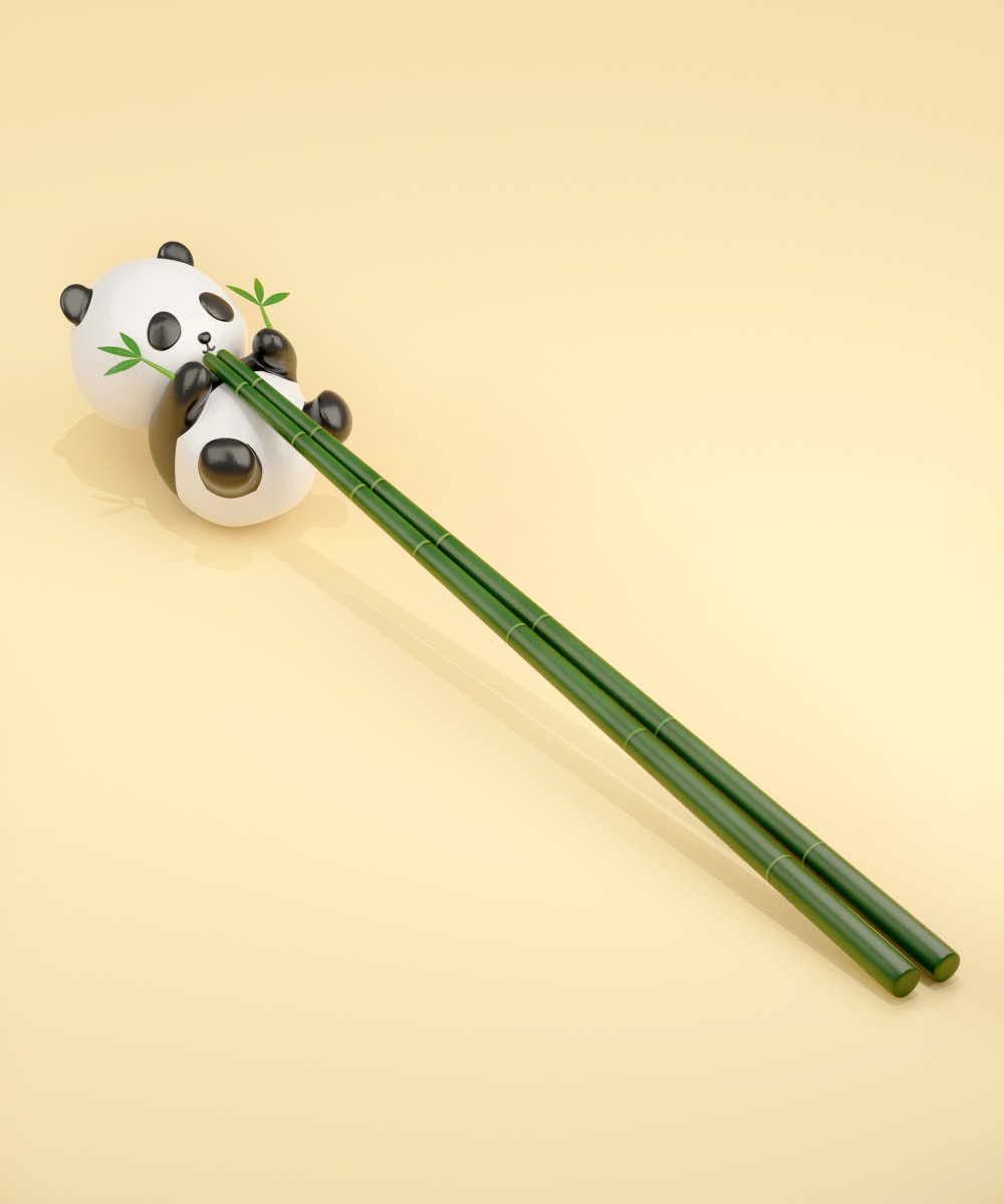 パンダが笹を食べる箸置きとお箸を考えました。上野動物園とコラボしたい。