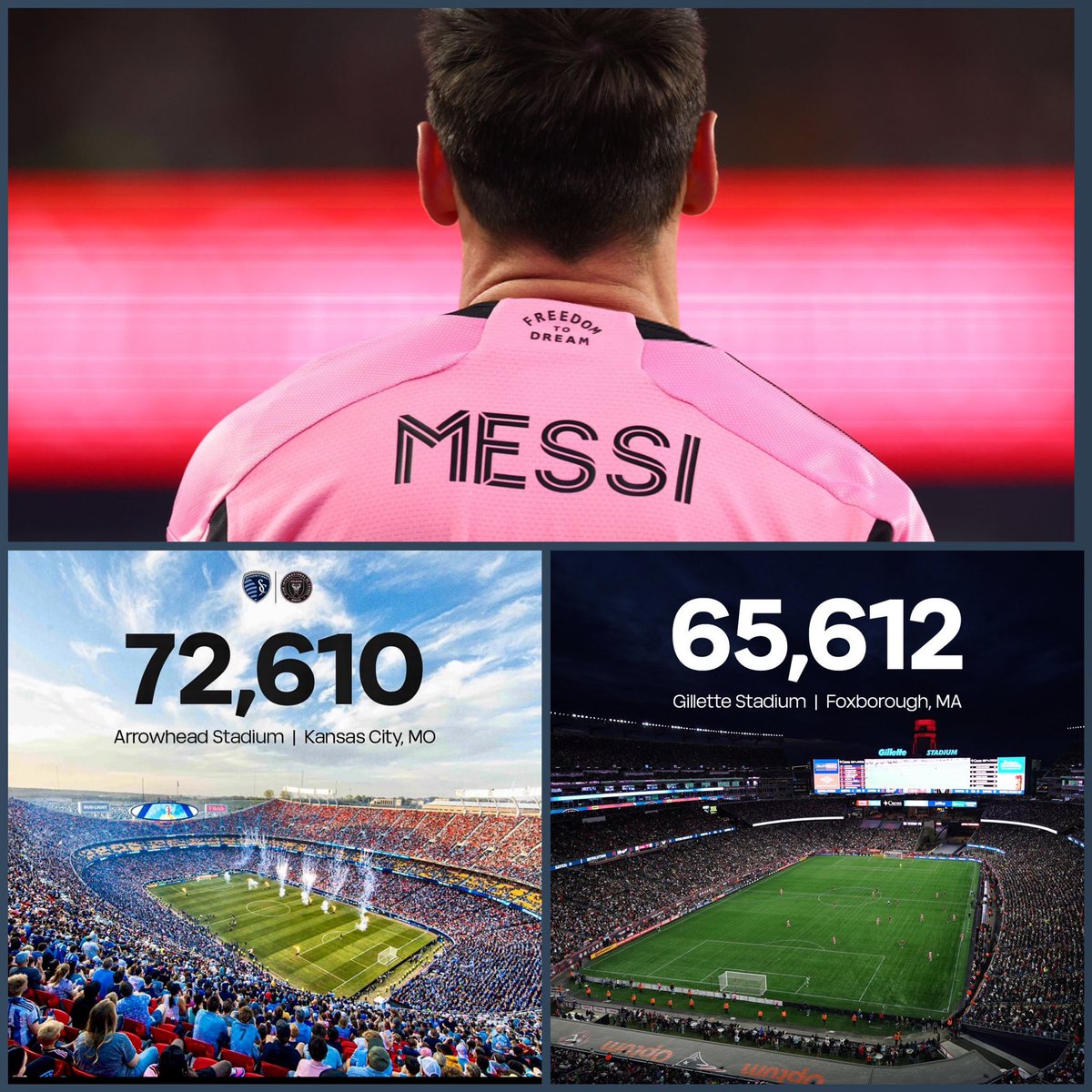 last two weeks: 72,610 spectators.
last night: 65,612 spectators.

lionel messi selling out stadiums in the us like it’s so normal.

they all come to see him and he always delivers!

🐐🐐🐐🐐🐐