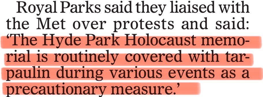 This is a deeply misleading front page. Buried right at the bottom of the story is a statement from Royal Parks pointing out that it was they, not the police, who covered up the memorial and that they routinely do so during large events