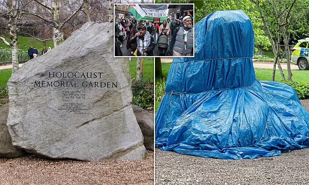The Cenotaph, was designed in 1919 by Sir Edwin Lutyens. On Sat afternoons it's fenced off & minded by the police from pro-Palestinians. Yesterday, the police covered the Holocaust Memorial Garden which remembers the 6 million Jews murdered in WW2. This is Britain's shame.