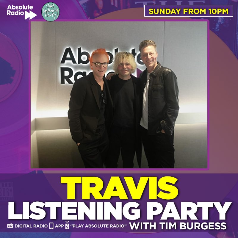 Tune in to @absoluteradio to hear @franhealy and Dougie talking @Tim_Burgess for Tim’s listening party to celebrate 25 years of The Man Who this Sunday! 🎧 🎵