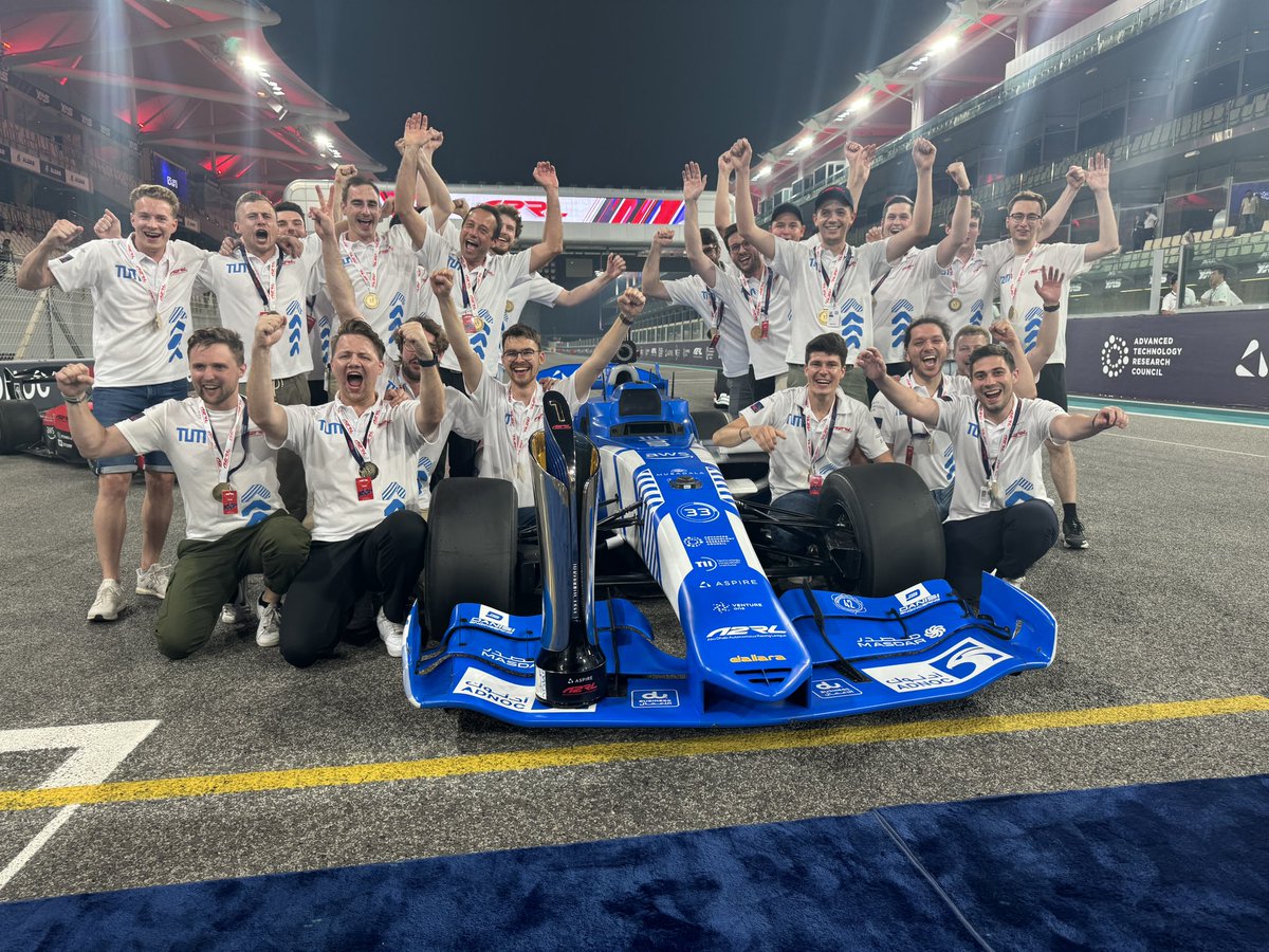 Bringing home a big win 🏆 for <a href="/TU_Muenchen/">TU München</a> <a href="/TUM_MIRMI/">Robotics&AI@MIRMI</a> in the first ever multi vehicle autonomous race in the <a href="/A2RLeague/">Abu Dhabi Autonomous Racing League</a>! Proud of the team that did a fantastic job!