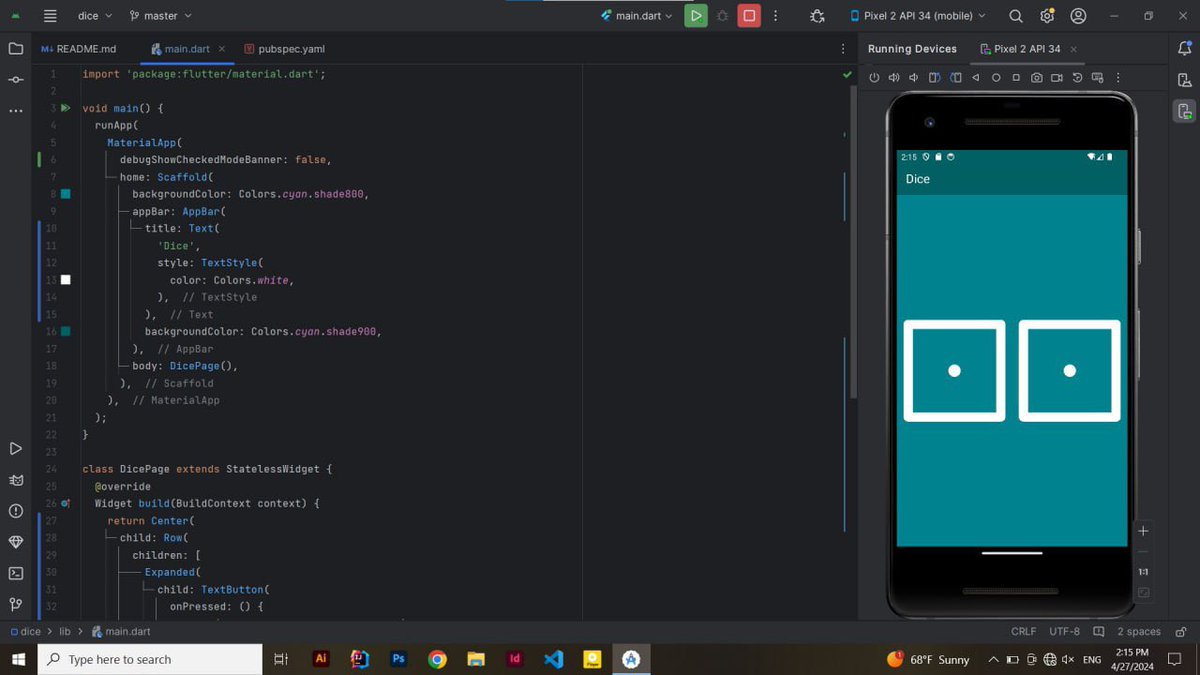 Intention actions and adding functionality in dice application..
#Flutter 
#AndroidStudio 

@CodeToInspire 
@a_daneshyar
