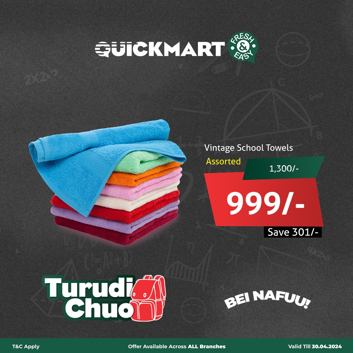 Start the school year fresh with our vibrant towels! Available at your home for Fresh & Easy. *Offer validity as indicated at the bottom right of the image. #BeiNafuu #FreshAndEasy #PamojaNawe