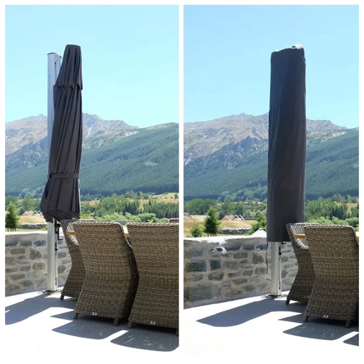 Keep your sunny days hassle-free ☀️ Our parasols aren't just beautiful when open, they're super convenient when packed away too! With an easy-to-use velcro fastener strap and a zip-up protective cover bag, storing them is a breeze. instashade.co.uk/luxury-garden-…