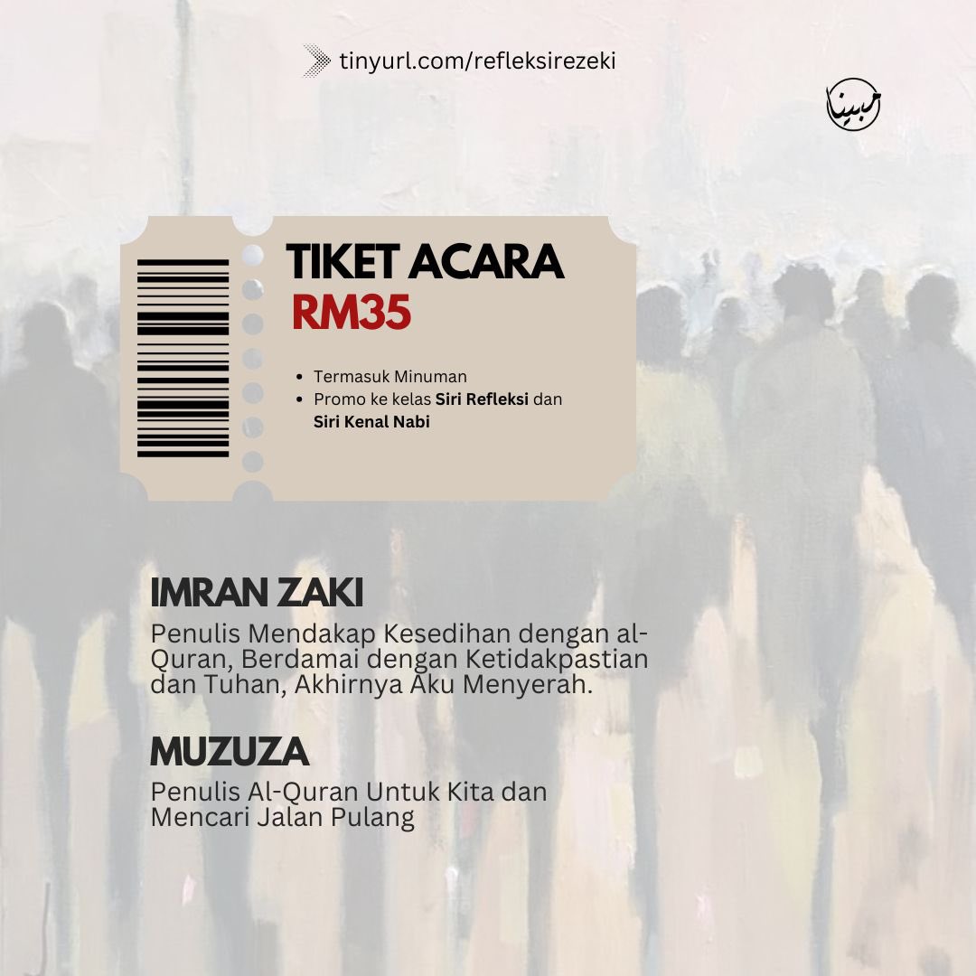 Sempena Hari Pekerja. Saya akan bersama @imraanzaki untuk bicara tentang rezeki. Di Shah Alam, jika tidak boleh datang semuka, atas talian juga boleh. Jemput semua daftar di sini: tinyurl.com/refleksirezeki