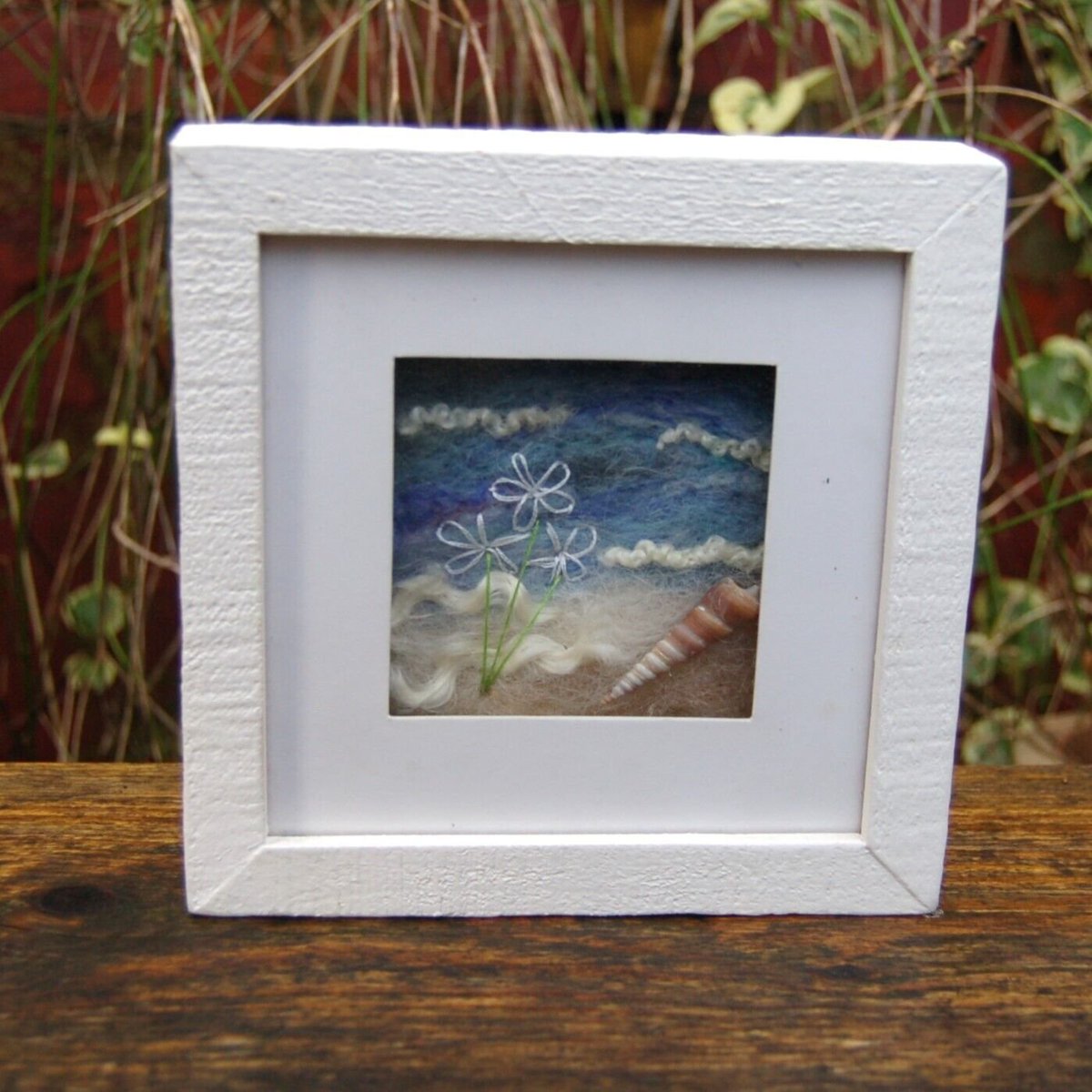 Framed Needle Felted Picture with hand stitched daisies - Shoreline scene ebay.co.uk/itm/1862279607… #eBay via @eBay_UK