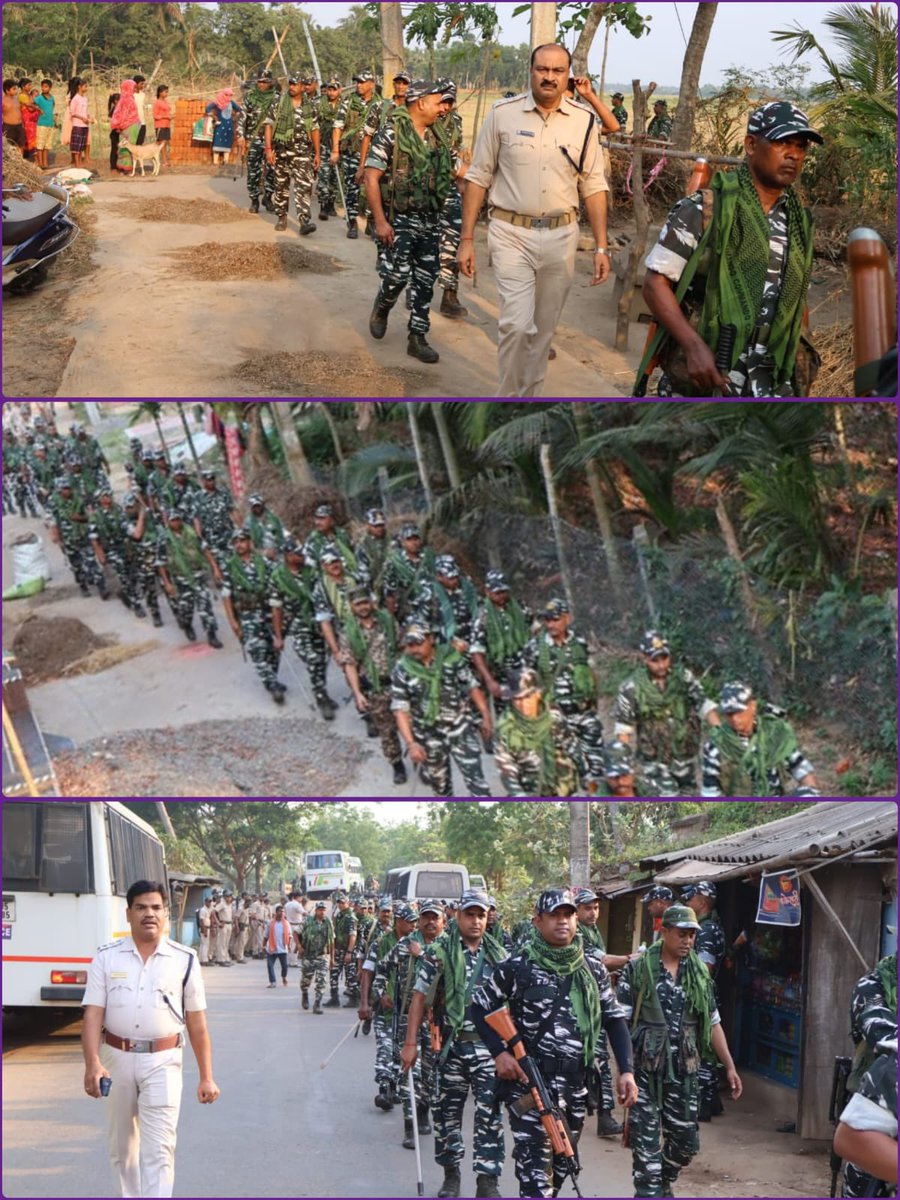 Joint Flag March conducted by District Police, CRPF and State Armed Police in Jagatsinghpur PS area in view of upcoming Election- 2024. It was led by DySP Sri Rashmi Ranjan Sahoo, SDPO, Jagatsinghpur & Gokula Ranjan Das, IIC Jagatsinghpur PS. Dt.27.04.2024