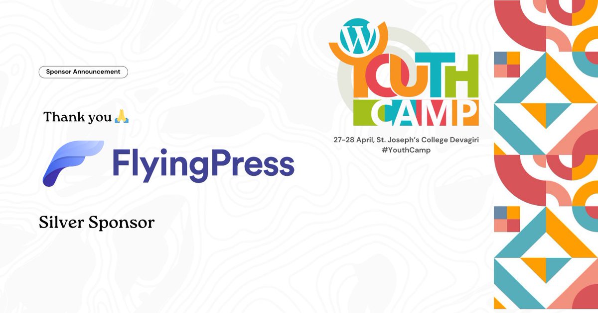 Thank you so much, @FlyingPress_  for being a Silver Sponsor for #WordPress #YouthCamp Kozhikode. Your support has done a lot in making YouthCamp Kozhikode a success and we are thankful.
events.wordpress.org/kerala/2024/yo…