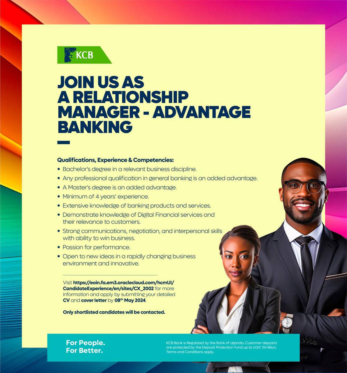 🚨 Job Ad 🚨 Join our team as a Relationship Manager- Advantage Banking. Apply before 08th May Apply via bit.ly/48bQ5OJ #ForPeopleForBetter