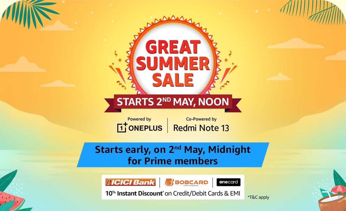 #Amazon summer sale starting from 2nd may 12PM (At midnight for prime members) 🏷️🛒🛍️ 🔗 amzn.to/3WltUCC #Flipkart Big Saving Days sale from 3rd to 9th May 🏷️🛒🛍️ Sale Starts Early For Plus Members on 2nd May, Midnight 12 AM. 🔗 fktr.in/9cb9mVZ