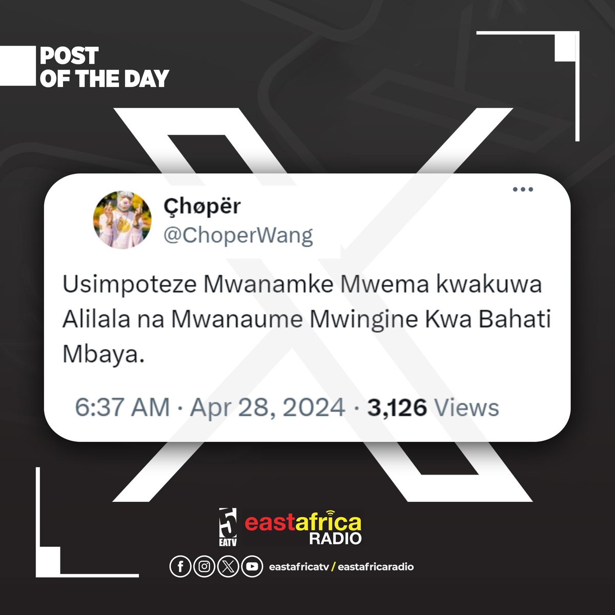 #PostOfTheDay: Kuna ukweli kwenye hili?

Cc:  @ChoperWang

#EastAfricaTv #EastAfricaRadio #PostOfTheDay #HainaKuchoka