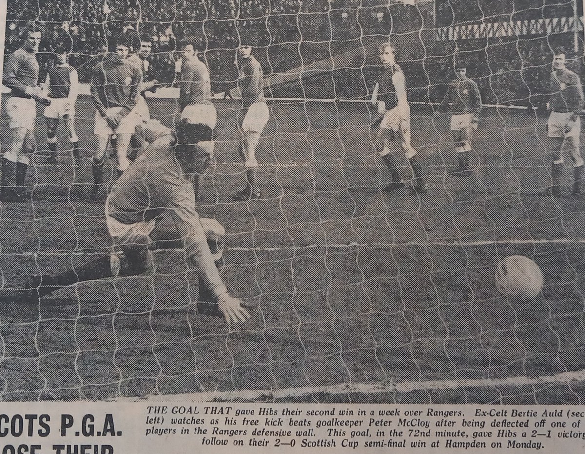 Bertie Auld's last ever goal in professional football was the winner v Rangers at Ibrox in April 1972. Only 13,000 at the game, an indication of Rangers' poor domestic form despite reaching the ECWC final. @SimonPia1 @HibernianRetro @KM1875 @21_dougie