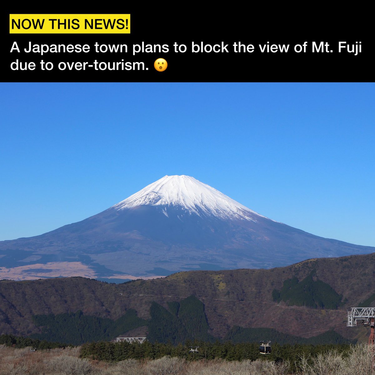 Frustrated by over-tourism, Fujikawaguchiko, a Japanese resort town, is planning to install a large barrier to block the view of the famous Mt. Fuji. A mesh net measuring 2.5 meters and 20 meters long will be installed to block the view of the iconic mountain. 

Photo: Suicasmo