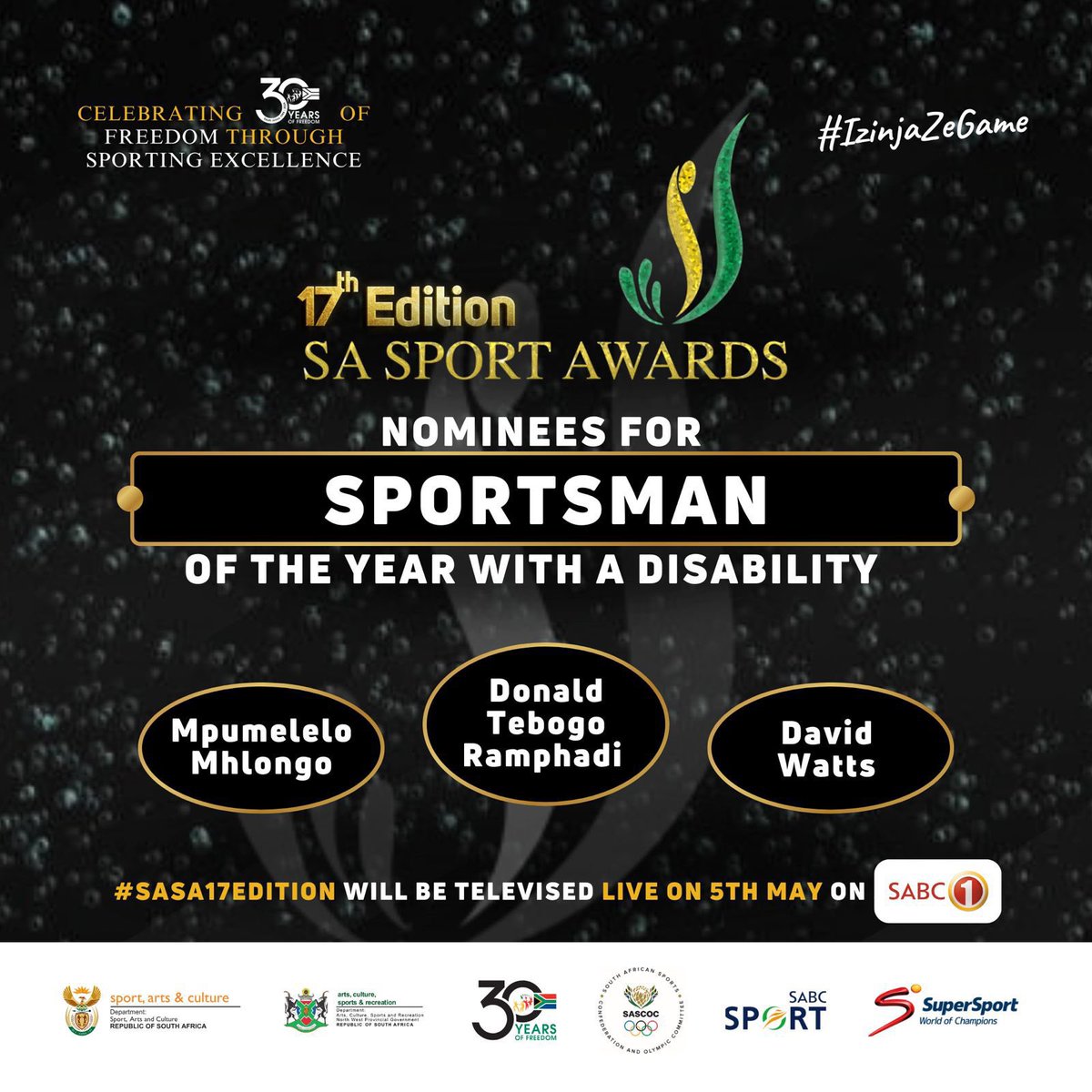 Next week Sunday on this actual day we will be celebrating the 17th Annual South African Sports Awards

Here are some of the nominees! Can’t wait to see who will come out as the winner! 

#SASA17edition  #IzinjaZeGame