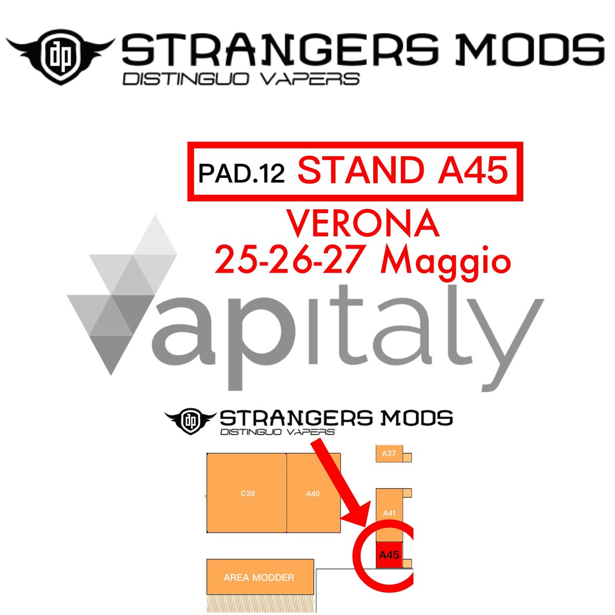 Ci vediamo al Vapitaly! VERONA 25-26-27 Maggio PAD.12 STAND A45 m.facebook.com/groups/9708816… strangersmods.com #vaper #vapecommunity #vape #vapefam #vapers #vapes #mods #esig #svapo #vapelove #svapoitalia #vapeinitaly #subohm #vapefam #vaping #sidebyside #boro #boxmod