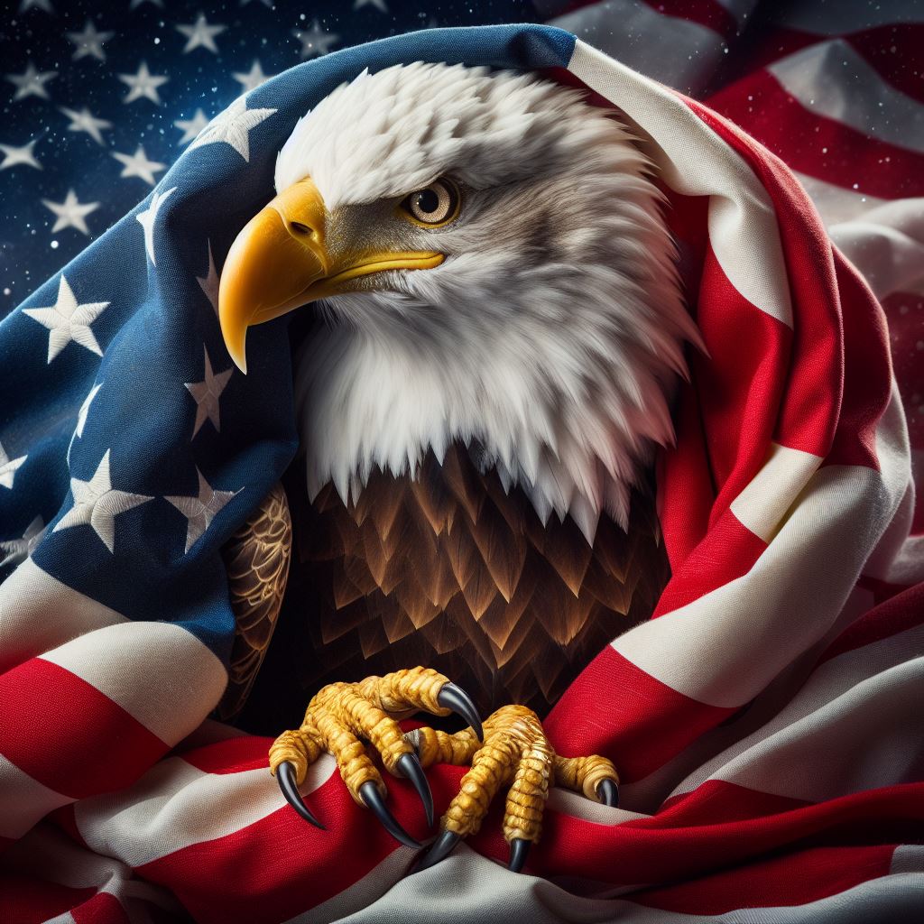 JSJ_Digital_Art's tweet photo. #aiart #AIArtwork #aiartcommunity #digitalart #eagle #American #flag #patriotic #MemorialDay https://t.co/iOf9tyuYe3