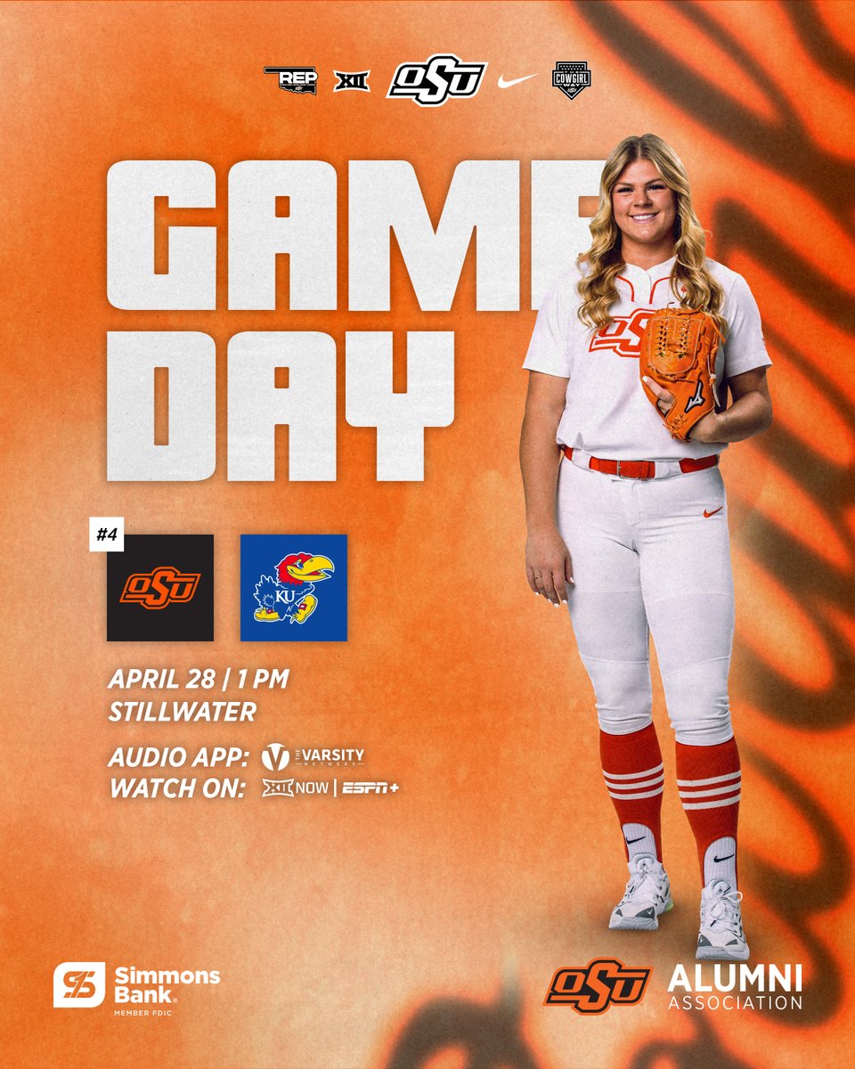 Senior Day Sunday 🥹 🆚 Kansas ⏰ 1 p.m. 📍 Cowgirl Stadium 📺 okla.st/WatchSB 📻 KGFY 105.5 FM or okla.st/getvarsity 📊 okla.st/statbroadcast 🎟️ okla.st/CowgirlSBTix #GoPokes | @simmons_bank | @OKStateAlumni