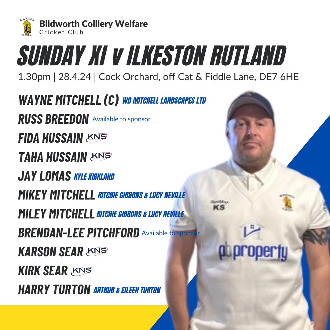 📣 SQUAD FOR TODAY

Here's today's squad as our Suday XI travel to <a href="/IlkestonRutland/">Ilkeston Rutland CC</a> this afternoon.

👏 It's a proud day for his family and the club as junior Karon Sear makes his senior debut in league cricket today.

#UTB | 🏏🔵