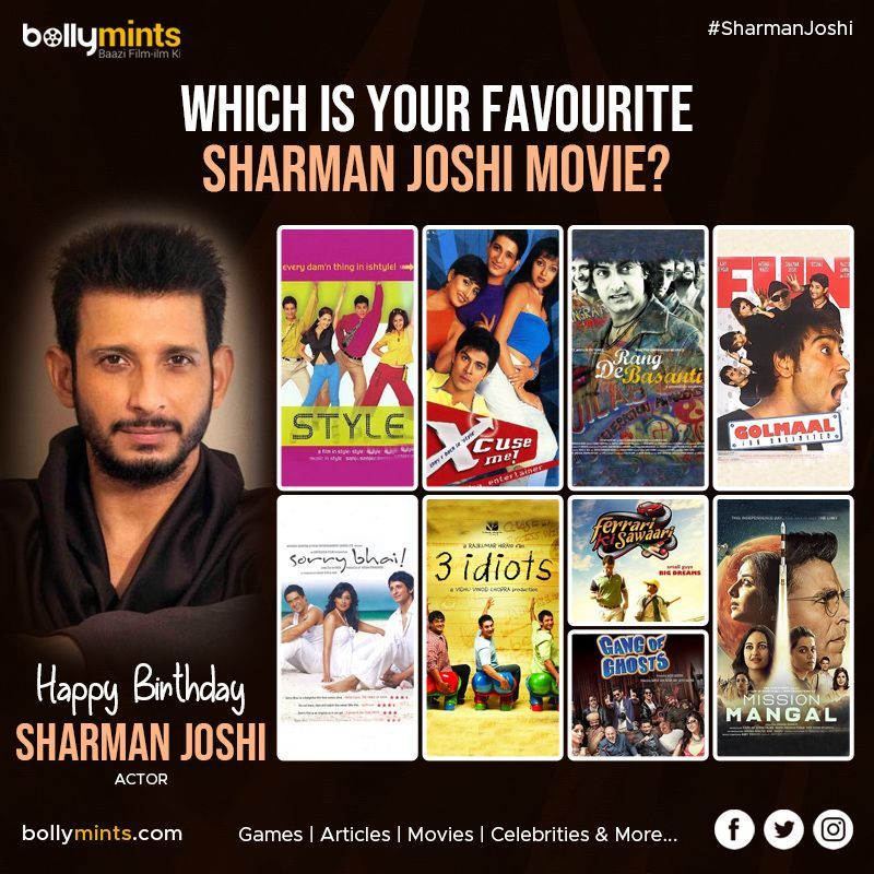 Wishing A Very Happy Birthday To Actor #SharmanJoshi !
#HBDSharmanJoshi #HappyBirthdaySharmanJoshi #PreranaChopra #SharmanJoshiMovies
Which Is Your #Favourite Sharman Joshi #Movie?