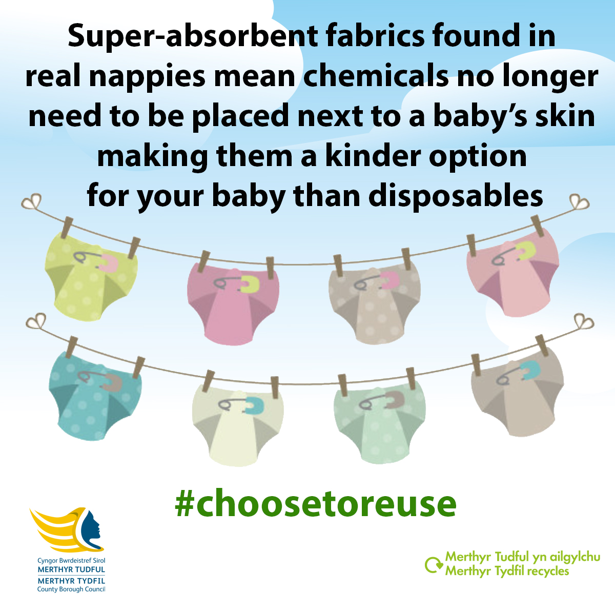 We are proud to be supporting #RealNappyWeek2024 💚 

Why should I switch?
•Better for baby
•Great containment
•Early potty training
•Save money
•Help the environment
•Reduce waste
 
💻 merthyr.gov.uk/resident/bins-… 
📧 laura.steggles@wastesavers.co.uk

#ChooseToReuse