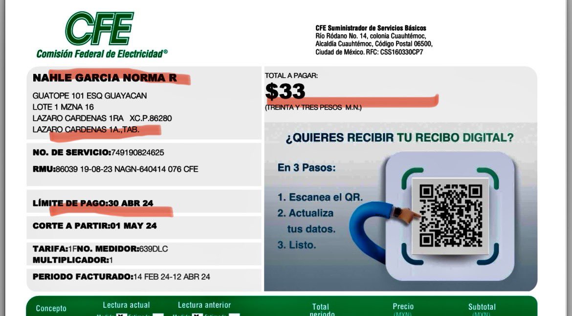 Mientras CFE hace ajustes de facturación en los que de manera inexplicable e ilegal ponen multas carísimas a los ciudadanos que de por sí ya pagamos unas tarifas altísimas de luz la señora #Zacatecana solo pagó $33 pesitos. Quién como ella