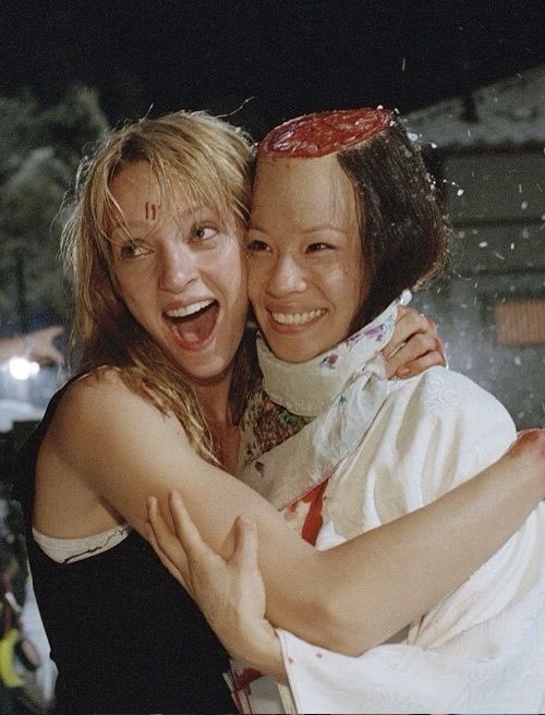 Uma Thurman and Lucy Liu on the set of Kill Bill Volume I (2003)