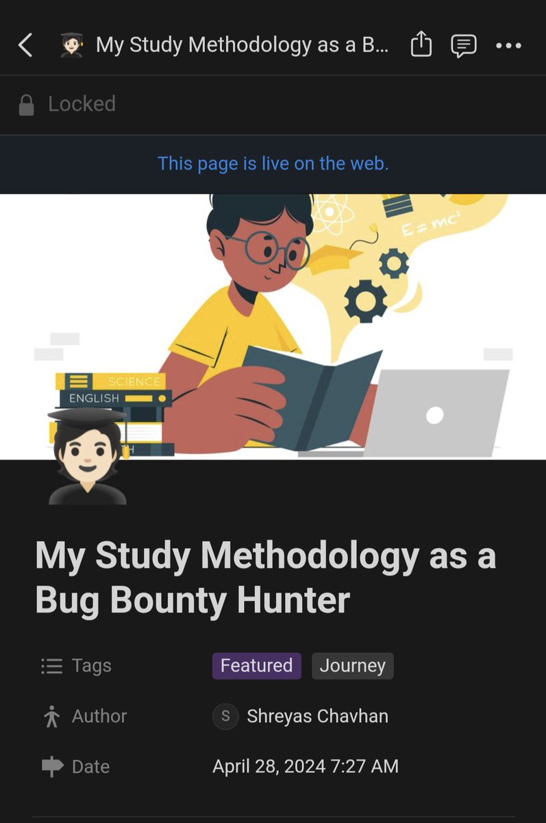 Sharing My Study Methodology as a Bug Bounty Hunter. I promised a friend of mine that I'll share my study methodology with them - thought if I'm gonna share it with them, why not make it public 🤷🏻‍♂️.

Link 🔗: shreyaschavhan.notion.site/My-Study-Metho…

#BugBounty #bugbountytips #study